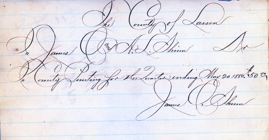 Shinn Brothers bill for printing services to Lassen County 